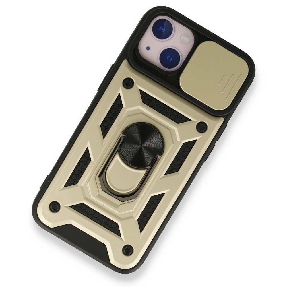  iPhone 13 Kılıf Pars Lens Yüzüklü Silikon - Gold
