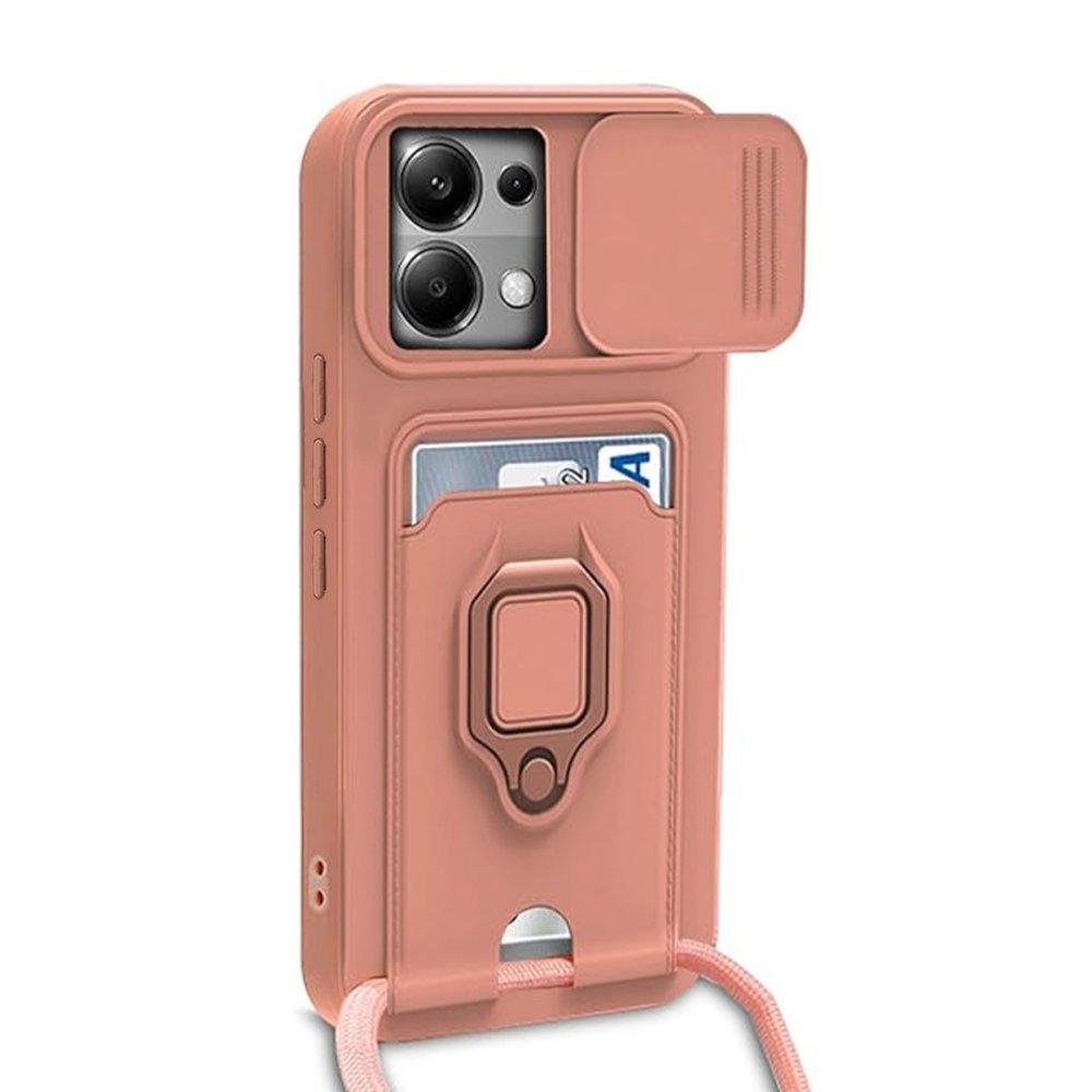  Xiaomi Poco X6 Kılıf Zuma Kartvizitli Yüzüklü Silikon - Pembe