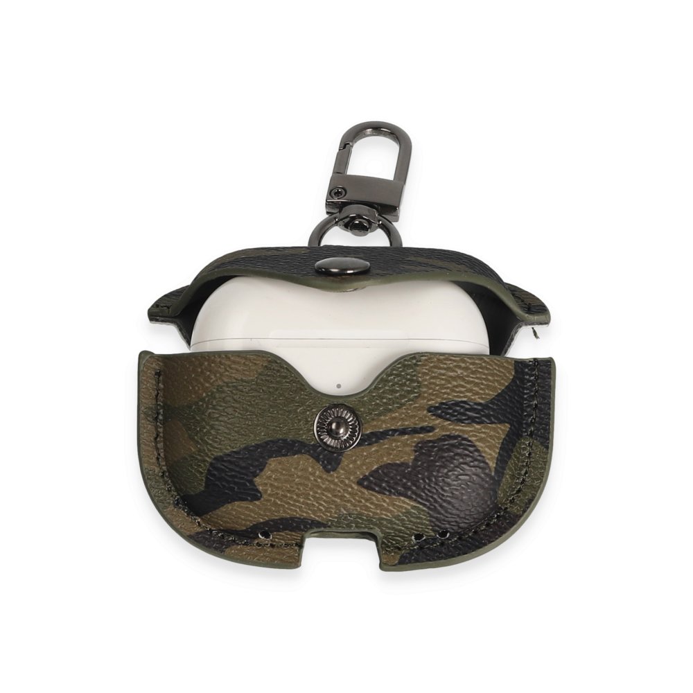  Airpods Pro (1.nesil) Çanta Kamuflaj Deri Kılıf - Haki Yeşil