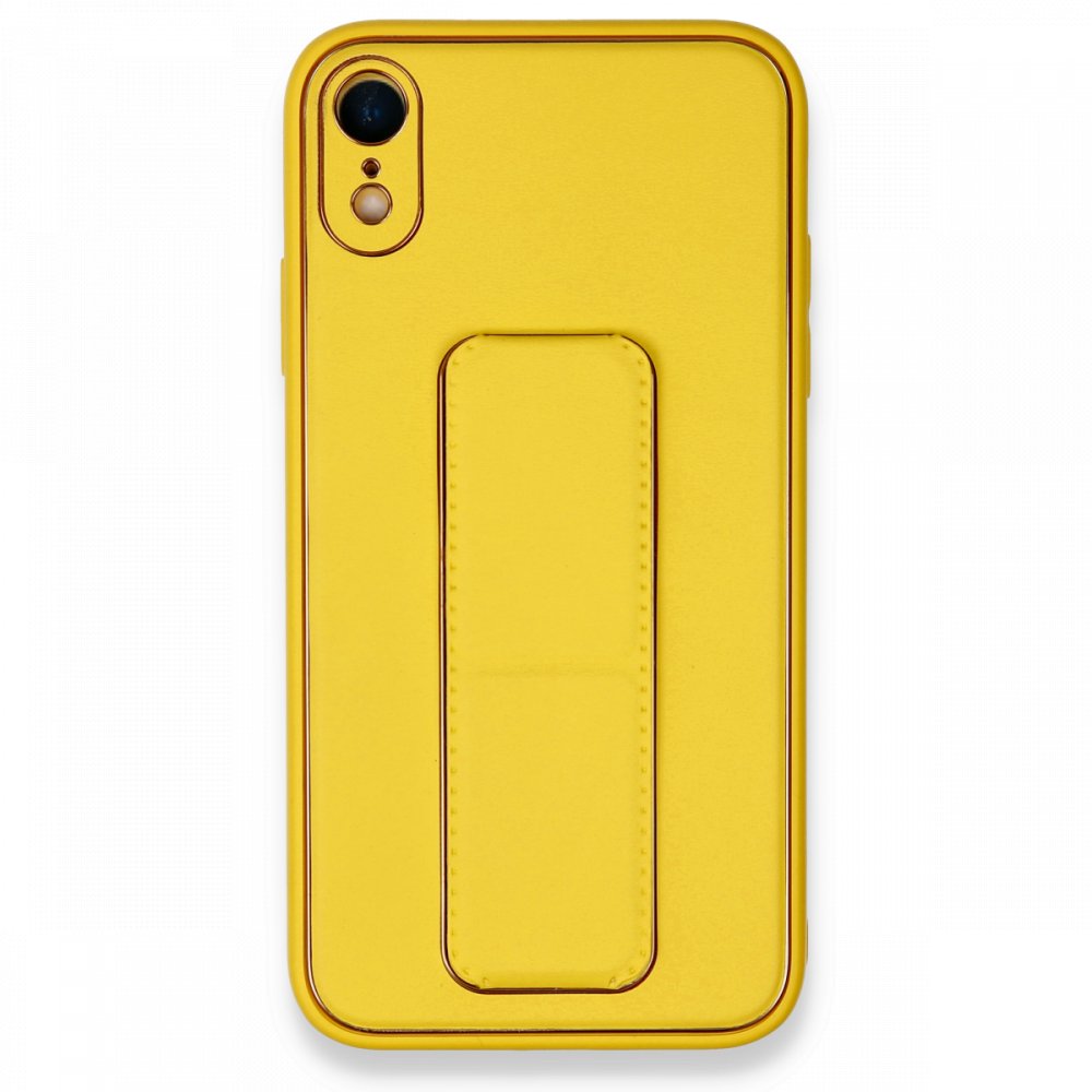  iPhone XR Kılıf Coco Deri Standlı Kapak - Sarı