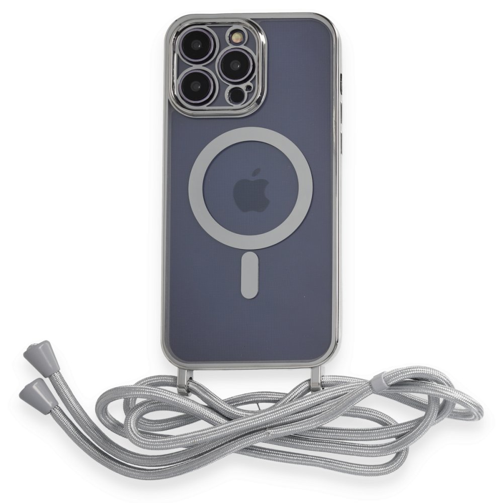  iPhone 13 Pro Max Kılıf Divo Lazer Askılı Magsafe Kapak - Gümüş