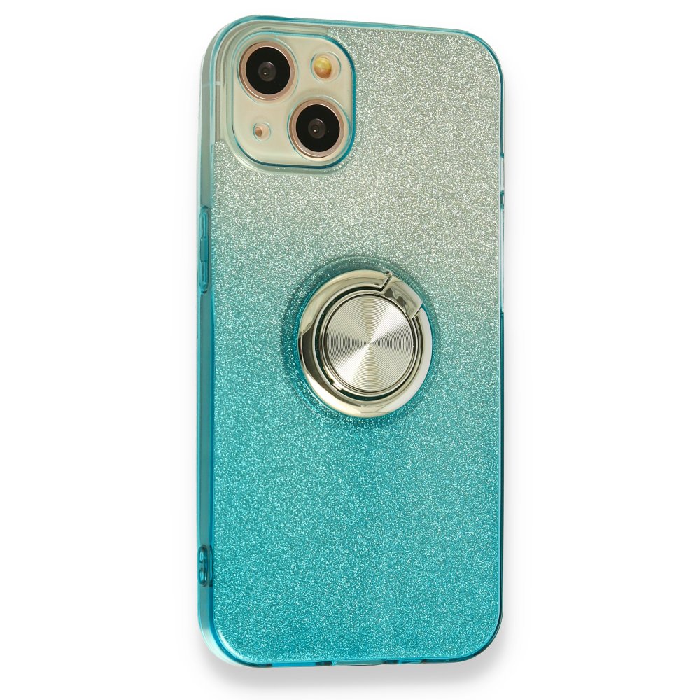 iPhone 13 Kılıf Simli Yüzüklü Silikon - Mavi  iPhone 13 Kılıf Simli Yüzüklü Silikon - Mavi