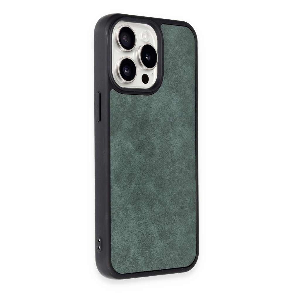iPhone 15 Pro Max Kılıf Aras Deri Kapak - Koyu Yeşil iPhone 15 Pro Max Kılıf Aras Deri Kapak - Koyu Yeşil