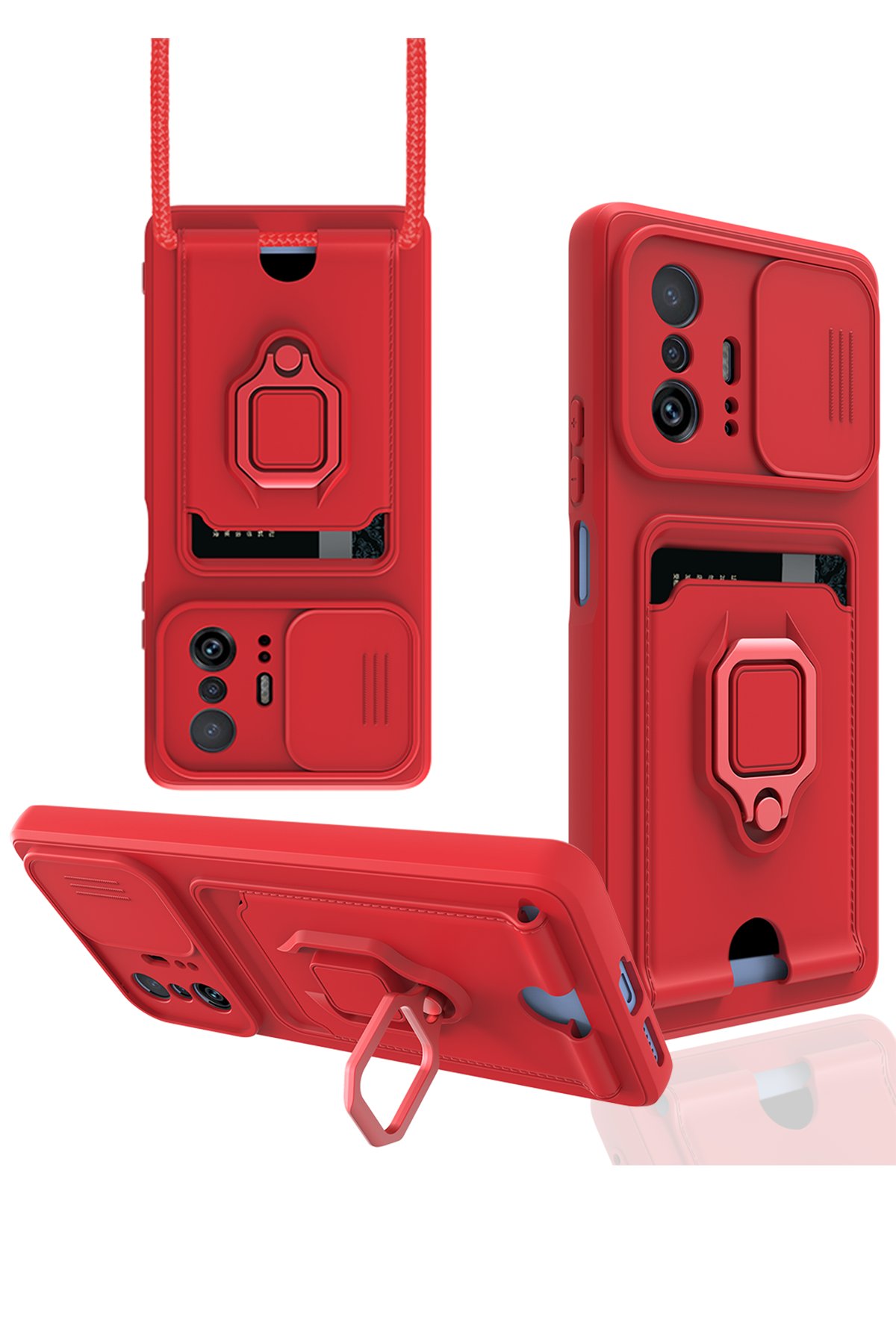  Xiaomi Mi 11T Kılıf Zuma Kartvizitli Yüzüklü Silikon - Kırmızı