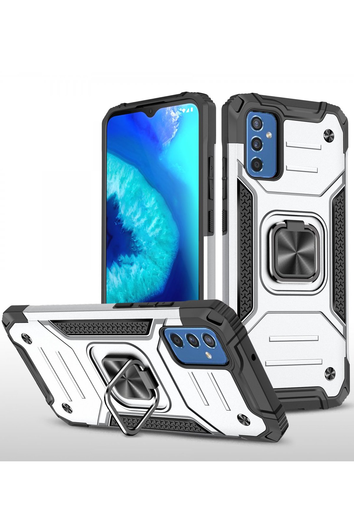  Samsung Galaxy M52 5G Kılıf Zegna Yüzüklü Silikon Kapak - Gümüş