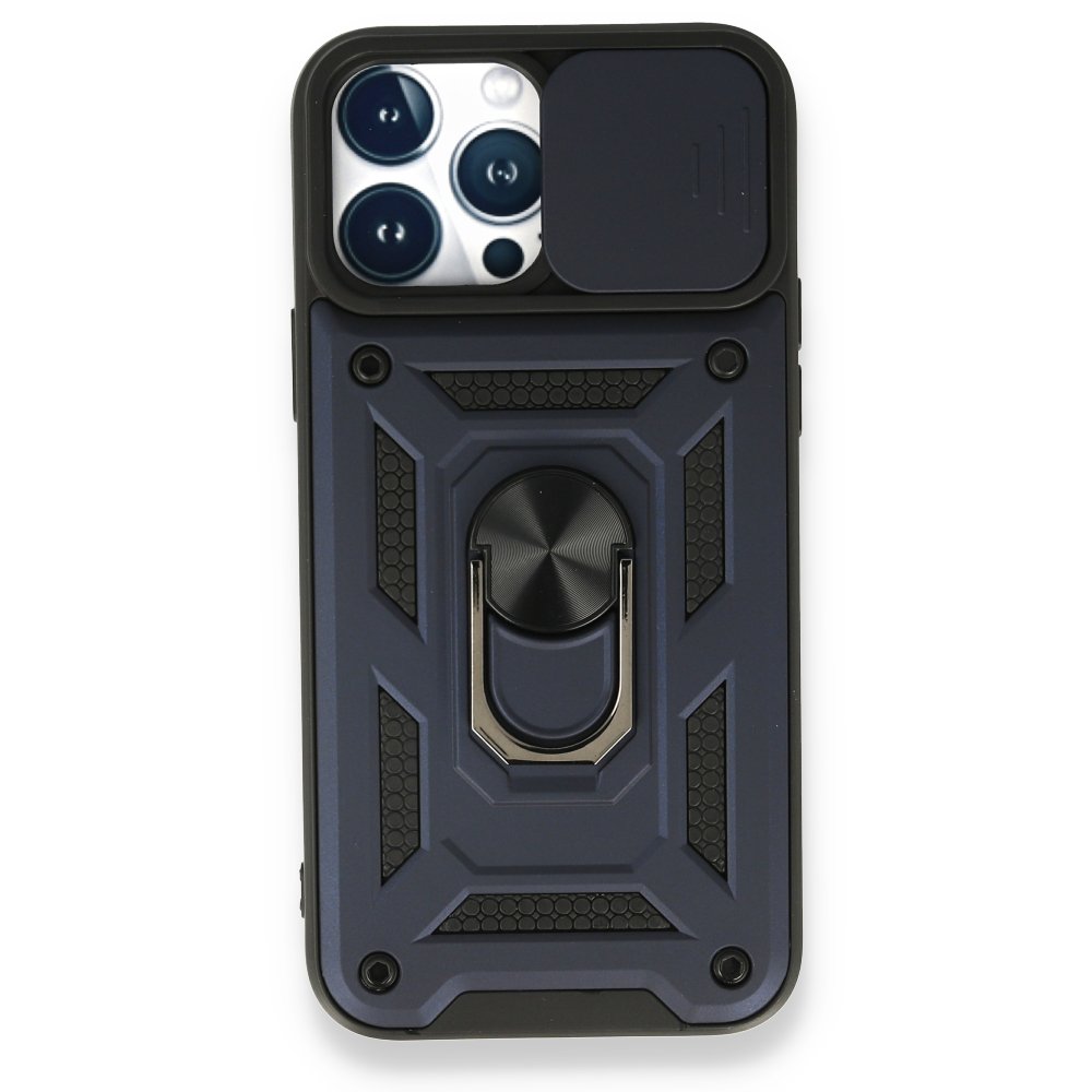  iPhone 13 Pro Max Kılıf Pars Lens Yüzüklü Silikon - Lacivert