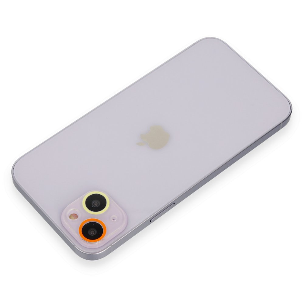  iPhone 14 Plus Renkli Kamera Lens Koruma Cam - Sarı-Turuncu