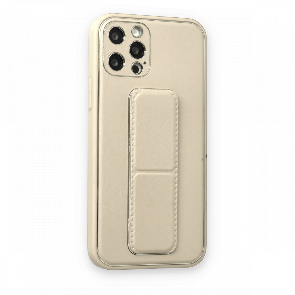  iPhone 12 Pro Kılıf Coco Deri Standlı Kapak - Beyaz