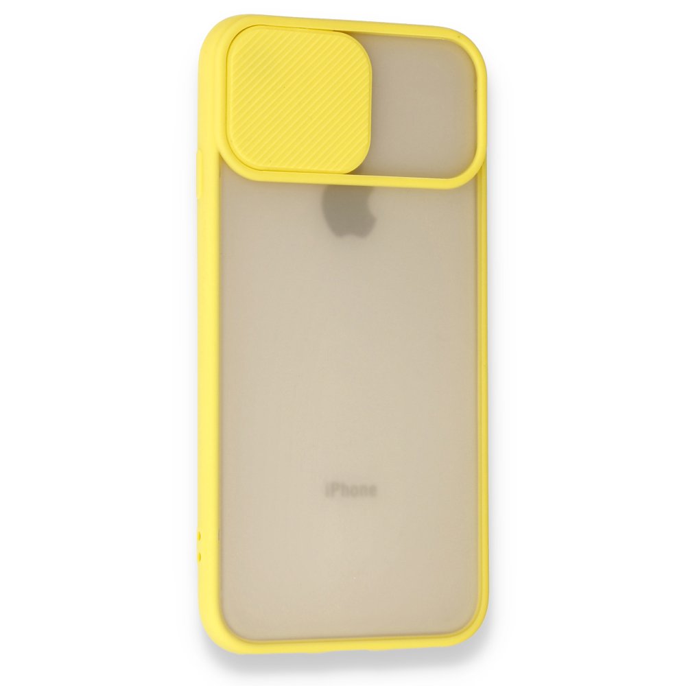  iPhone 8 Kılıf Palm Buzlu Kamera Sürgülü Silikon - Sarı