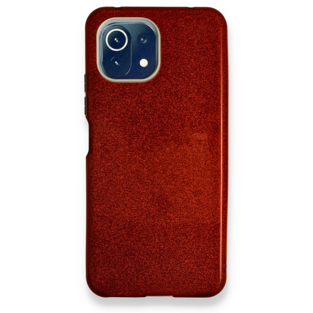 Xiaomi Mİ 11 Lite Kılıf Simli Katmanlı Silikon - Kırmızı  Xiaomi Mİ 11 Lite Kılıf Simli Katmanlı Silikon - Kırmızı