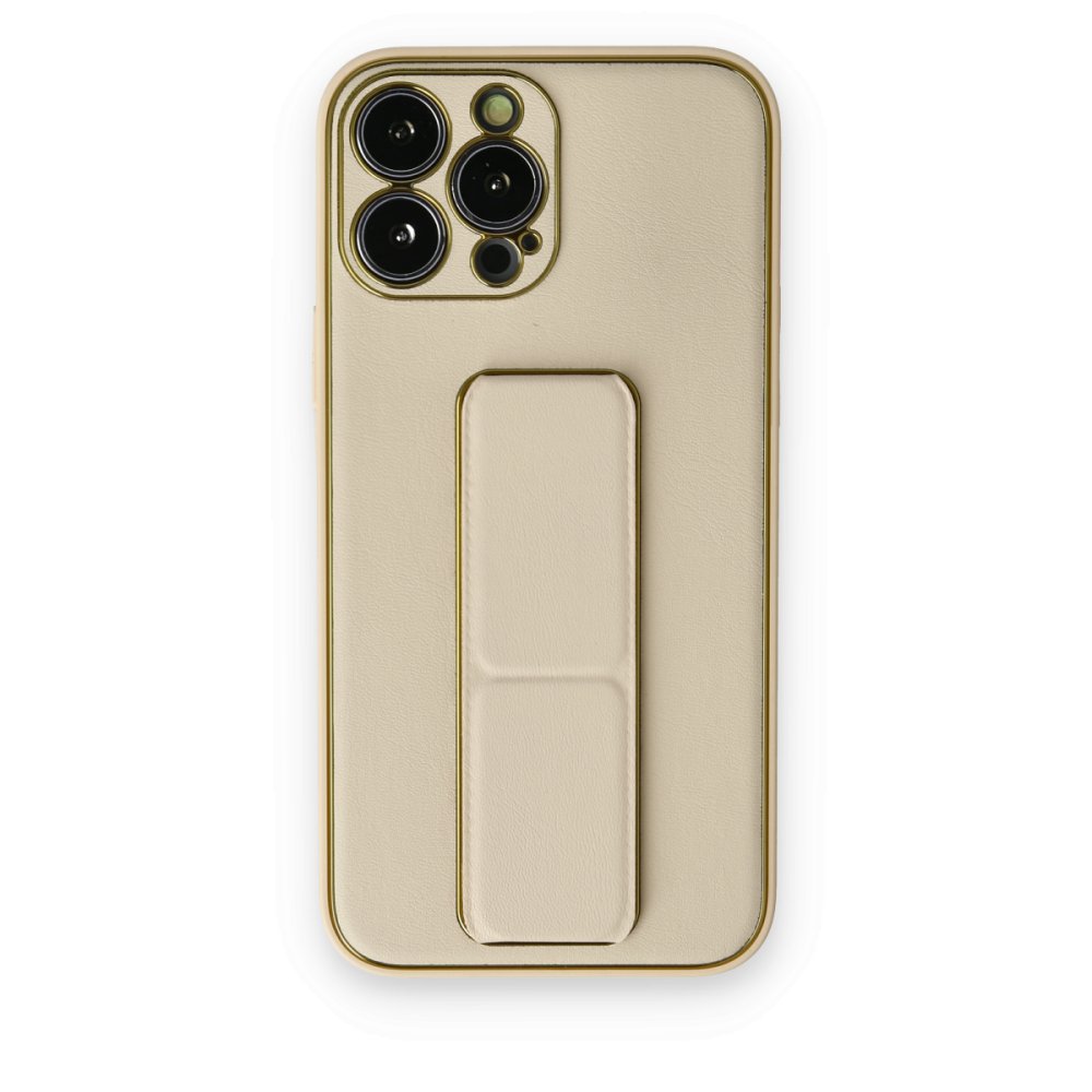  iPhone 14 Pro Kılıf Coco Deri Standlı Kapak - Gold