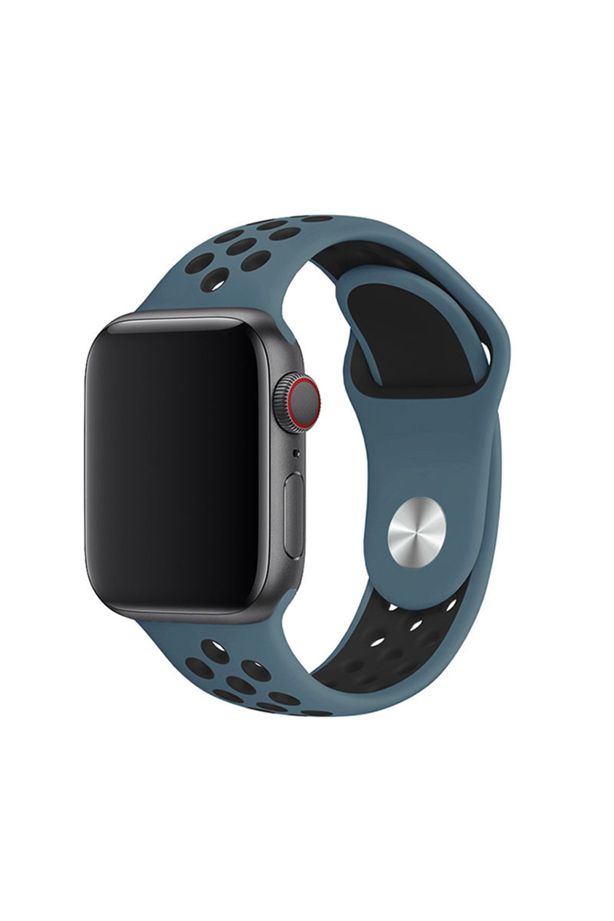 Apple Watch 40mm Spor Delikli Kordon - Petrol Mavisi-Siyah Apple Watch 40mm Spor Delikli Kordon - Petrol Mavisi-Siyah