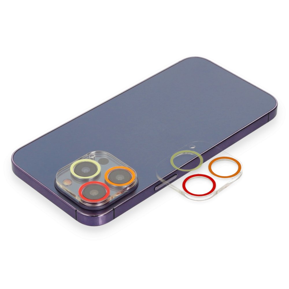  iPhone 12 Pro Max Renkli Kamera Lens Koruma Cam - Turuncu-Kırmızı