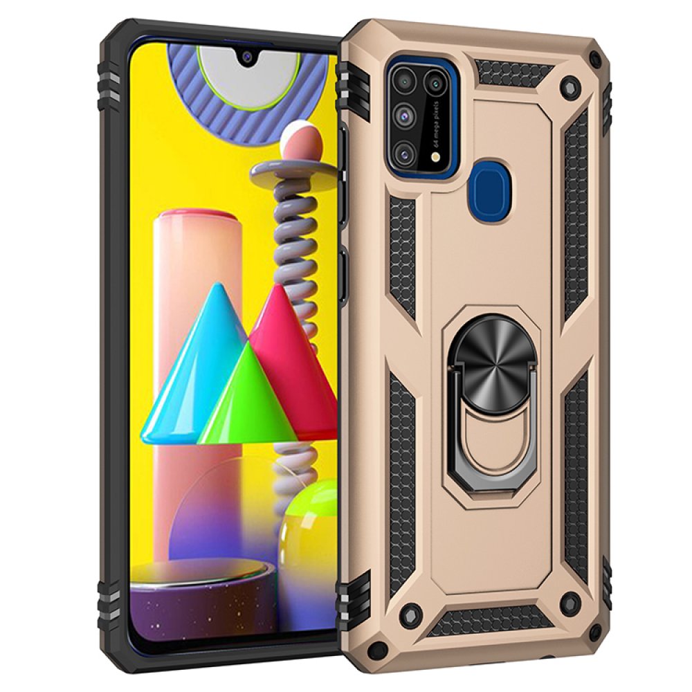  Samsung Galaxy M31 Kılıf Sofya Yüzüklü Silikon Kapak - Gold