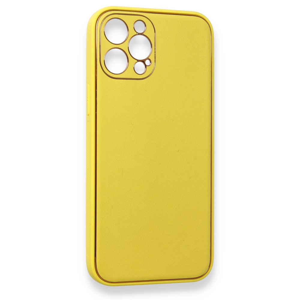 iPhone 12 Pro Kılıf Coco Deri Silikon Kapak - Sarı iPhone 12 Pro Kılıf Coco Deri Silikon Kapak - Sarı