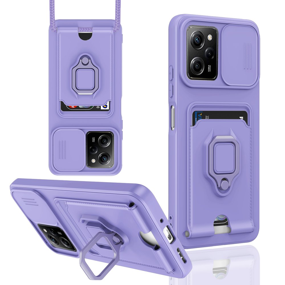  Xiaomi Poco X5 Pro 5G Kılıf Zuma Kartvizitli Yüzüklü Silikon - Lila