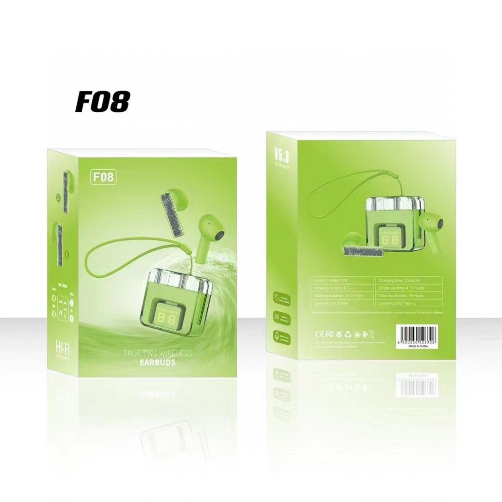 Karler Bass F08 Dijital Şarj Göstergeli TWS Bluetooth Kulaklık - Yeşil