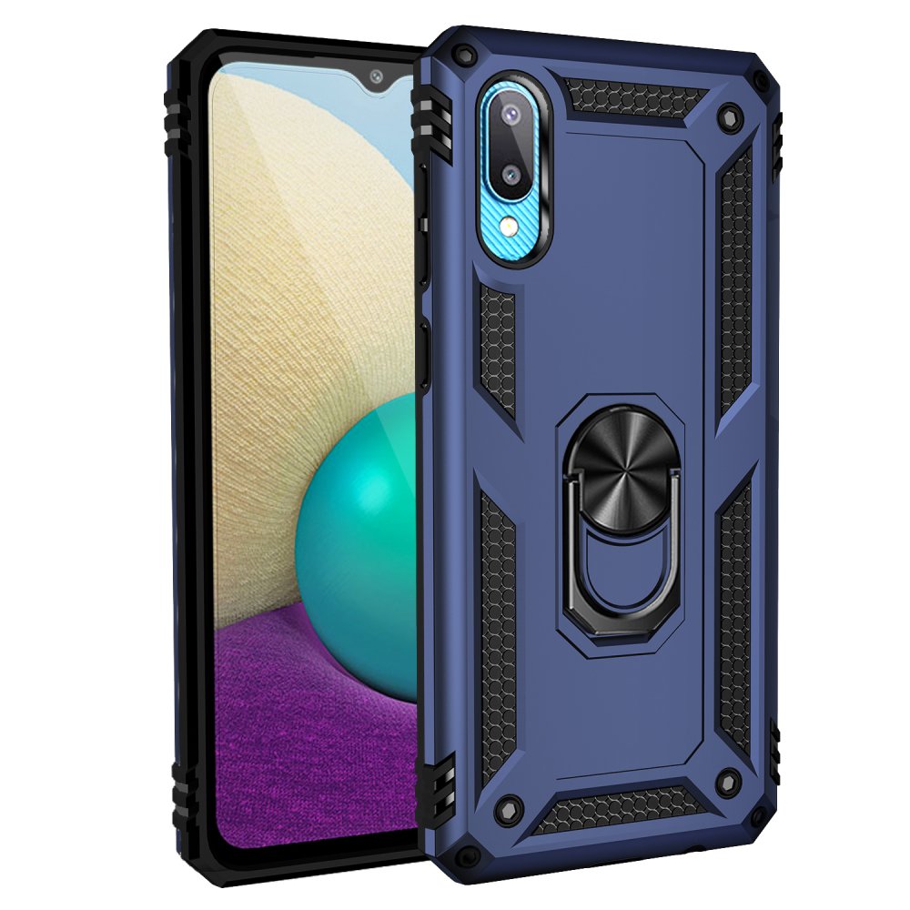  Samsung Galaxy A02 Kılıf Sofya Yüzüklü Silikon Kapak - Lacivert