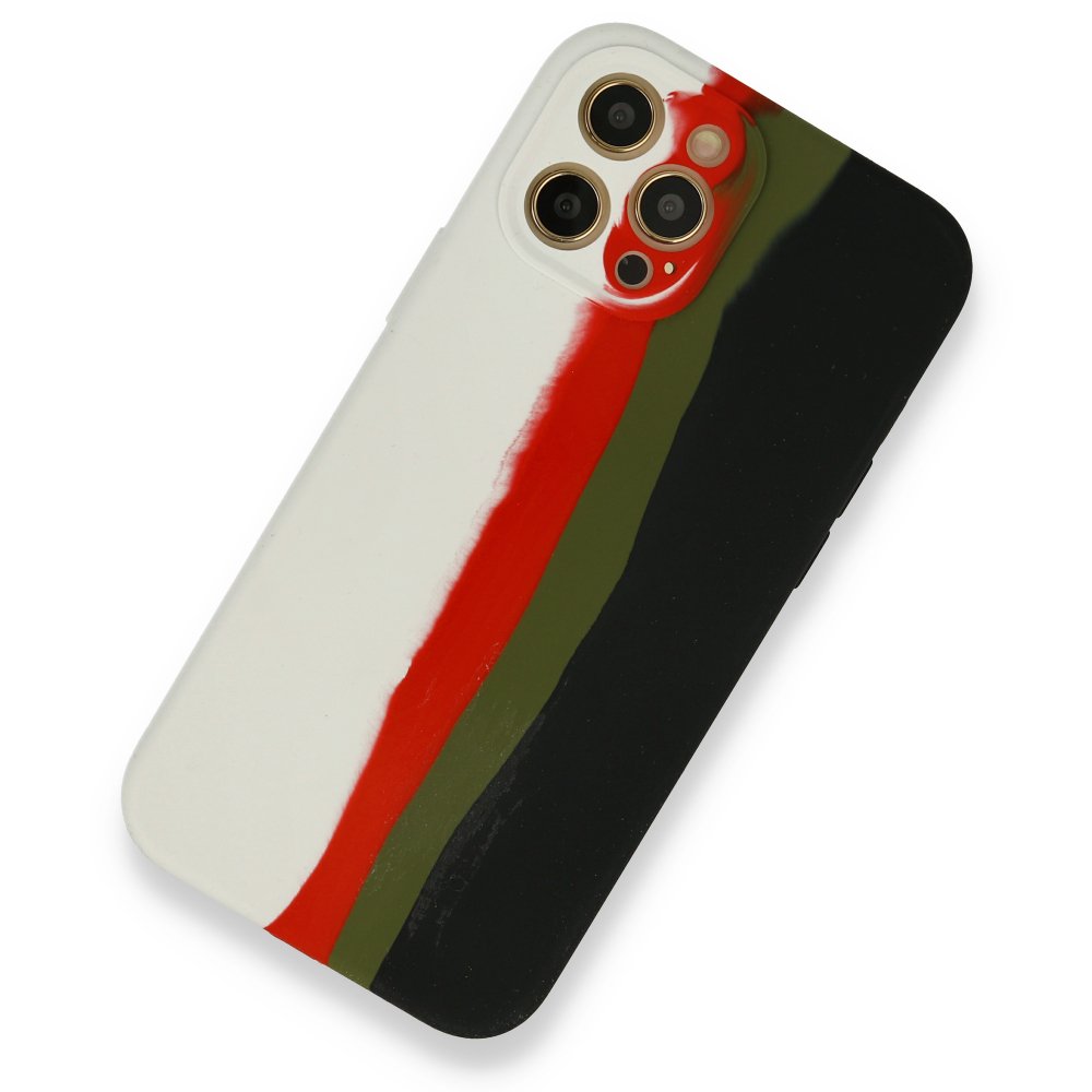  iPhone 12 Pro Max Kılıf Ebruli Lansman Silikon - Beyaz-Siyah