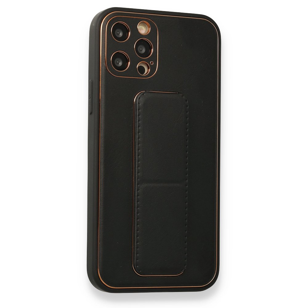 iPhone 12 Pro Kılıf Coco Deri Standlı Kapak - Siyah iPhone 12 Pro Kılıf Coco Deri Standlı Kapak - Siyah