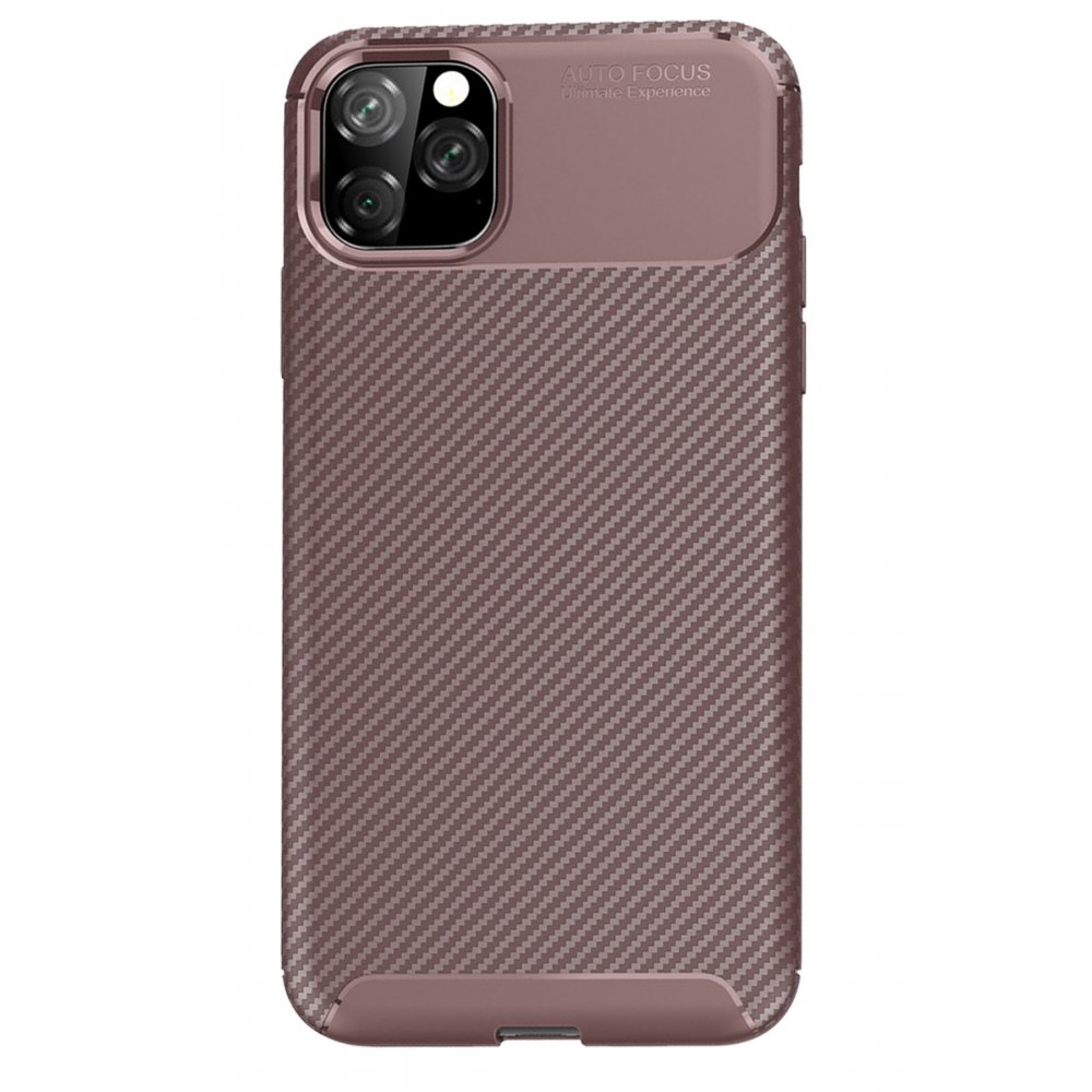  iPhone 11 Pro Kılıf Auto Focus Karbon Kapak - Kahverengi
