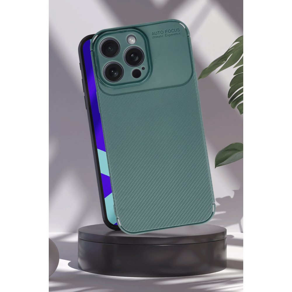  iPhone 16 Pro Max Kılıf Auto Focus Karbon Kapak - Koyu Yeşil