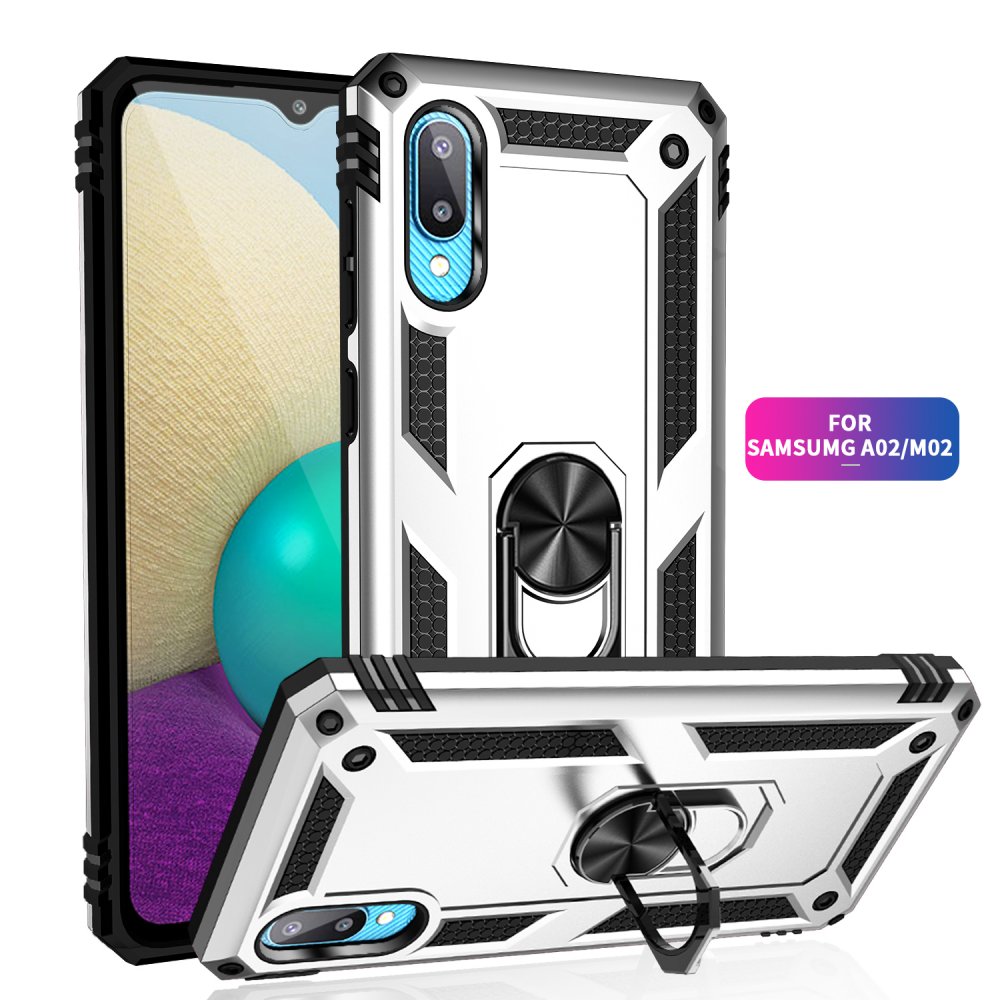  Samsung Galaxy A02 Kılıf Sofya Yüzüklü Silikon Kapak - Gümüş