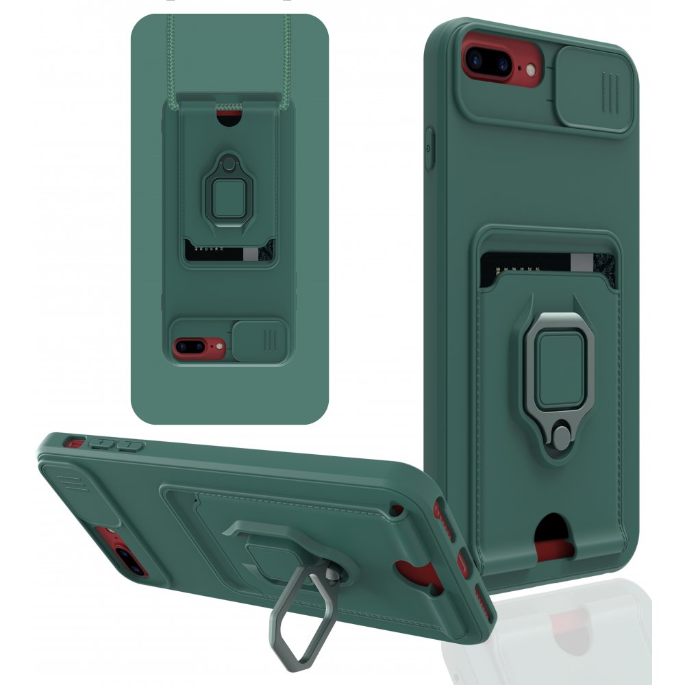  iPhone 7 Plus Kılıf Zuma Kartvizitli Yüzüklü Silikon - Yeşil