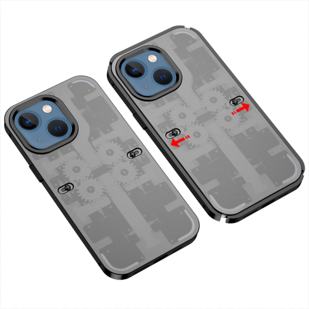  iPhone 14 Kılıf Mekanik Bumper Kapak - Siyah