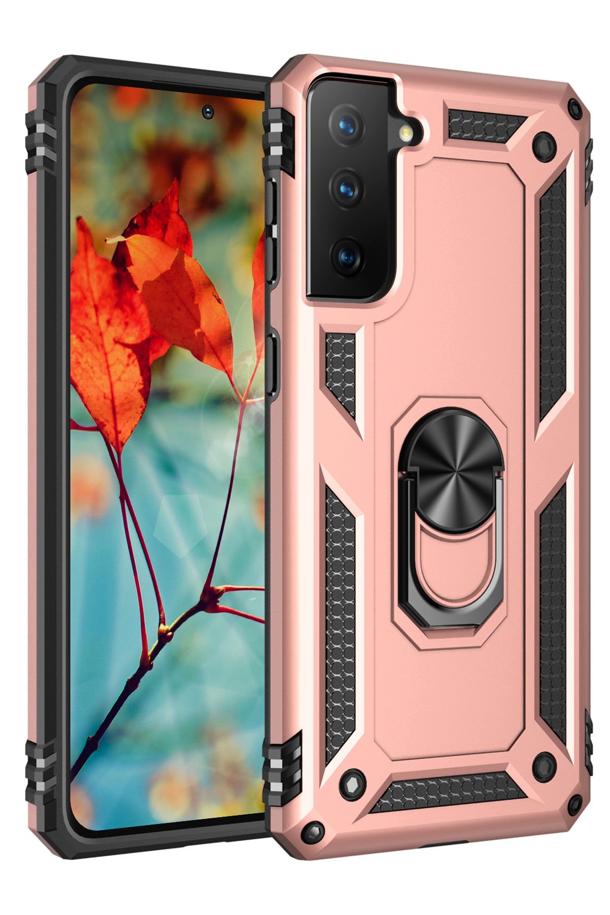  Samsung Galaxy S21 Plus Kılıf Sofya Yüzüklü Silikon Kapak - Rose