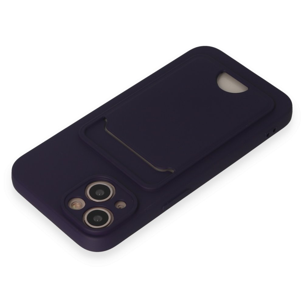  iPhone 14 Kılıf Kelvin Kartvizitli Silikon - Derin Mor