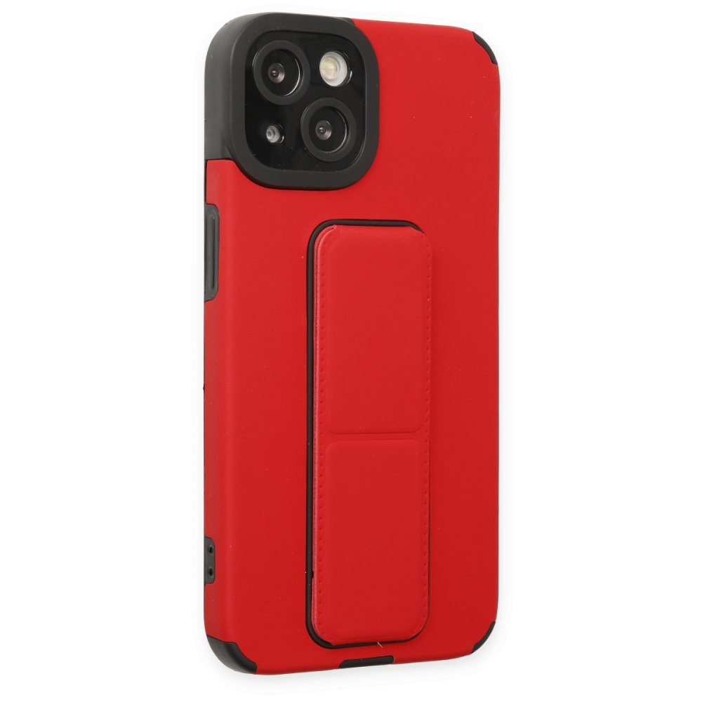iPhone 14 Plus Kılıf Mega Standlı Silikon - Kırmızı  iPhone 14 Plus Kılıf Mega Standlı Silikon - Kırmızı