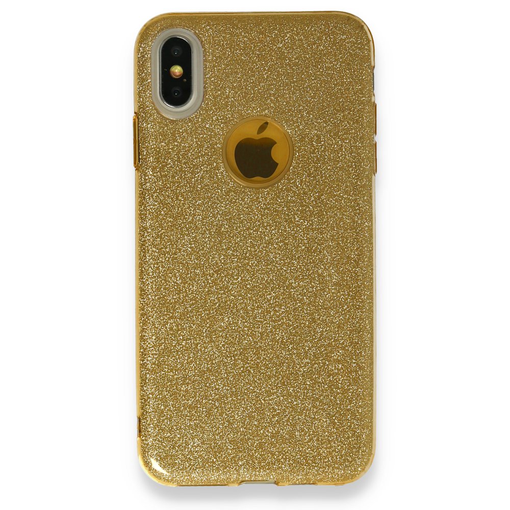  iPhone XS Max Kılıf Simli Katmanlı Silikon - Gold