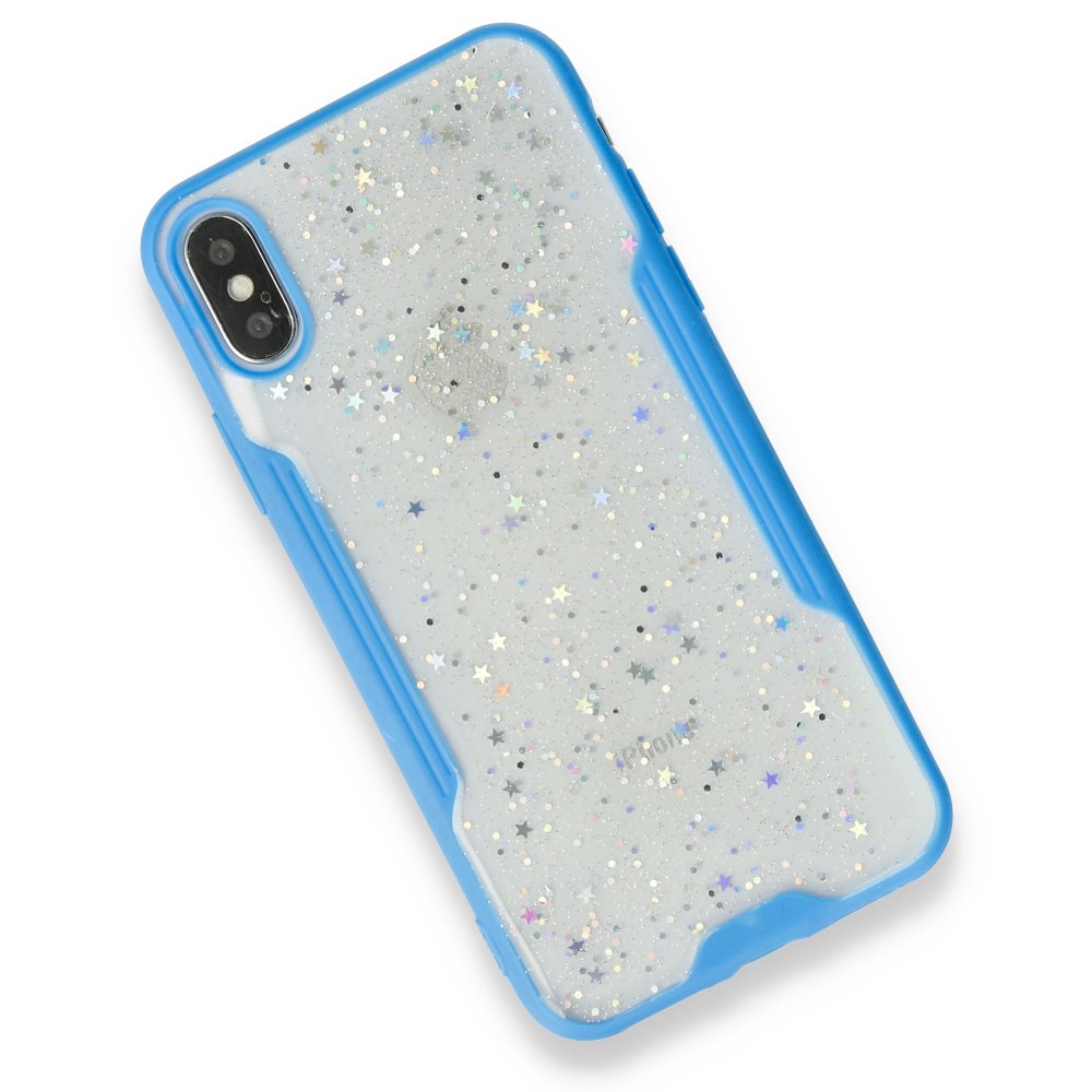 iPhone X Kılıf Platin Simli Silikon - Mavi  iPhone X Kılıf Platin Simli Silikon - Mavi