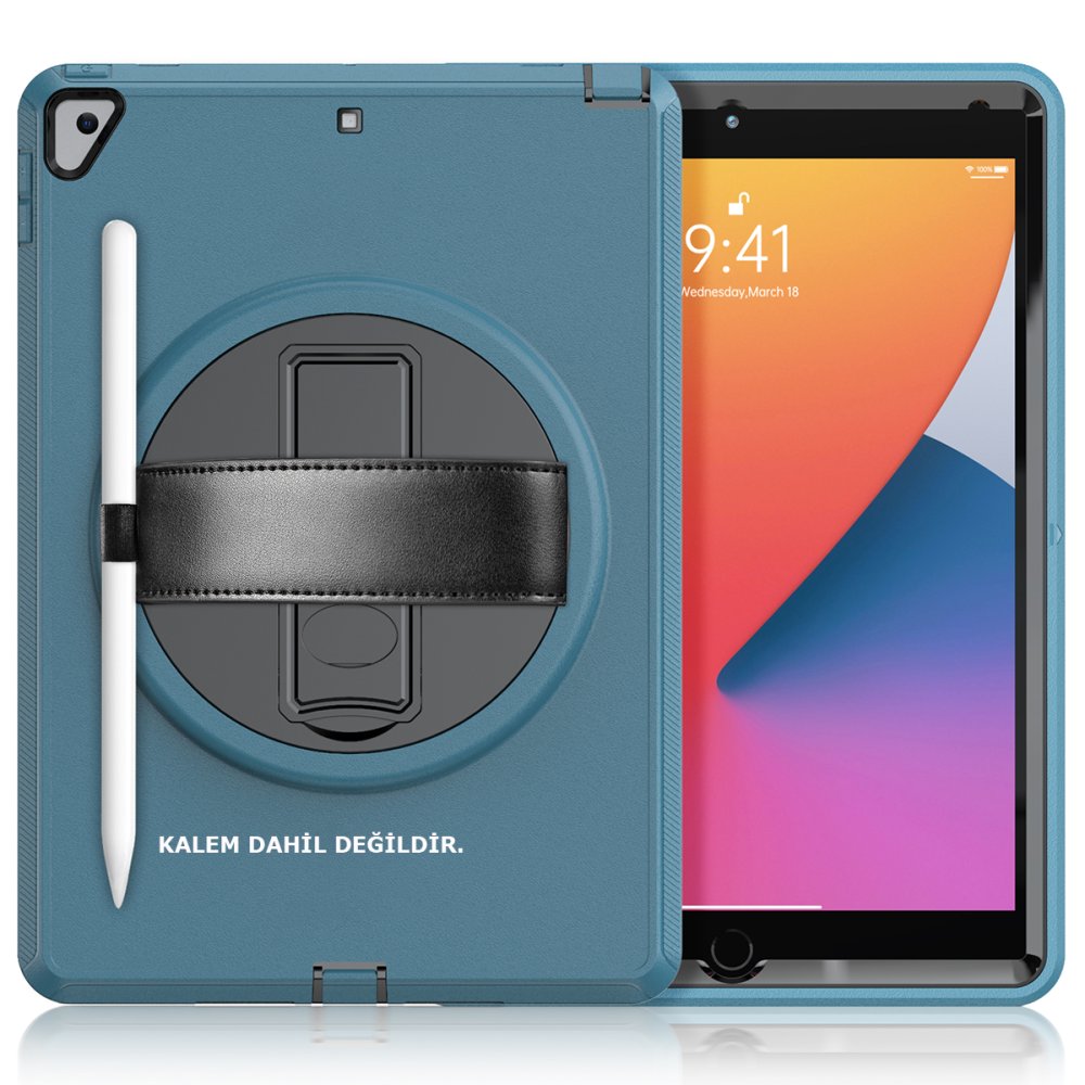  iPad 10.2 (7.nesil) Kılıf Hand Strap Tablet Kılıfı - Turkuaz
