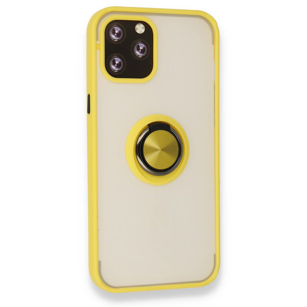  iPhone 12 Pro Max Kılıf Montreal Yüzüklü Silikon Kapak - Sarı