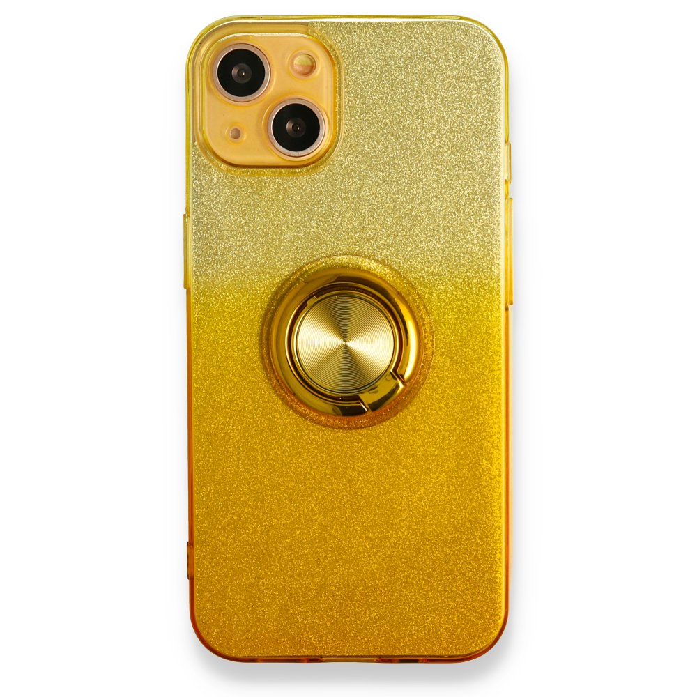  iPhone 13 Kılıf Simli Yüzüklü Silikon - Sarı