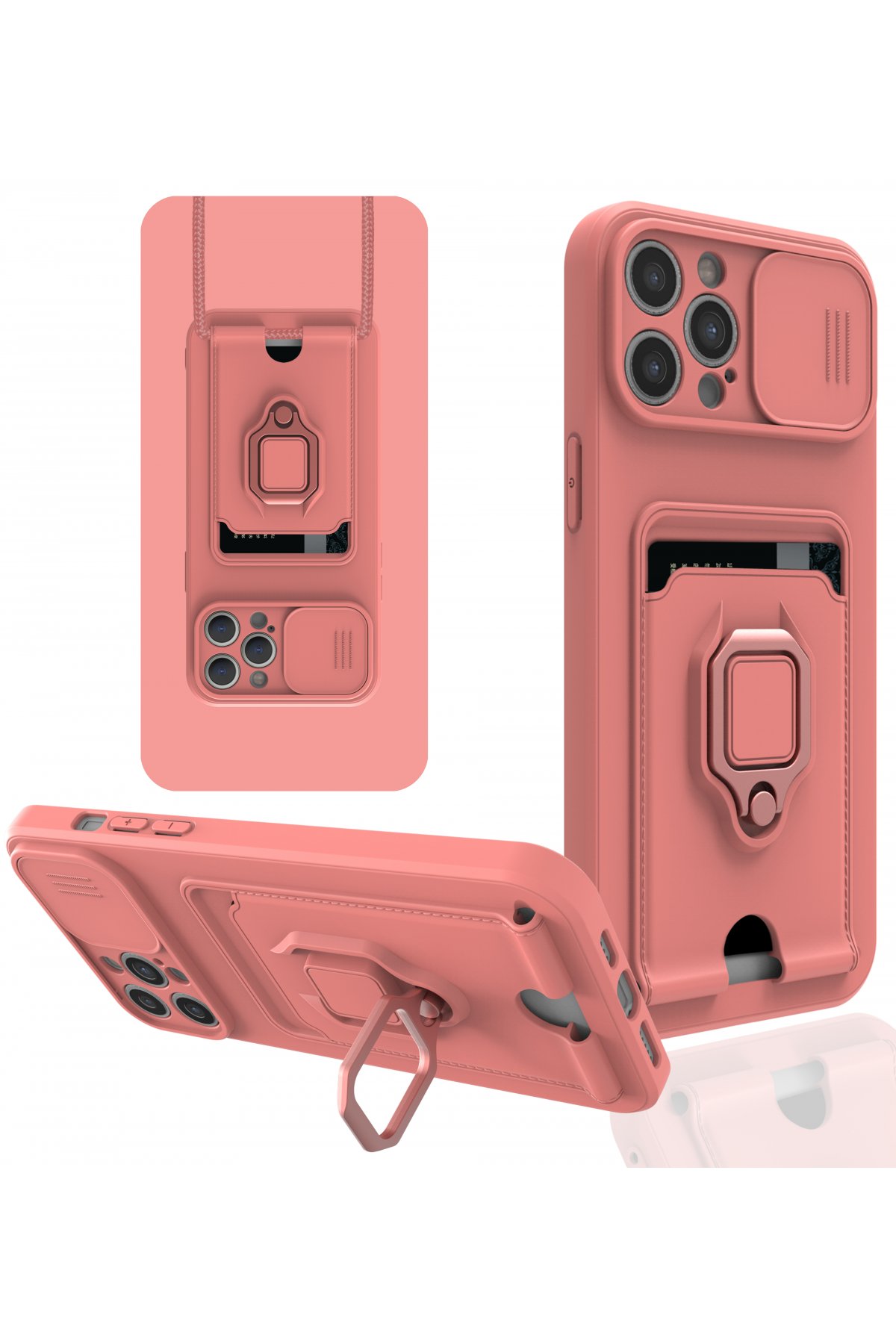  iPhone 12 Pro Max Kılıf Zuma Kartvizitli Yüzüklü Silikon - Pembe