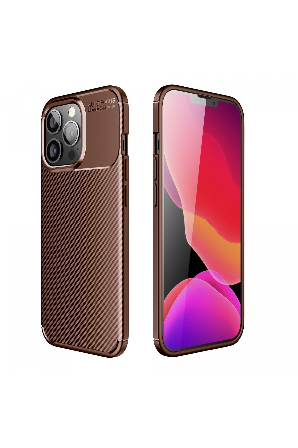  iPhone 13 Pro Kılıf Auto Focus Karbon Kapak - Kahverengi