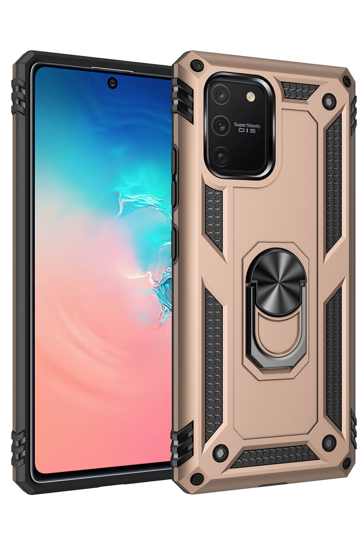  Samsung Galaxy A91 / S10 Lite Kılıf Sofya Yüzüklü Silikon Kapak - Gold