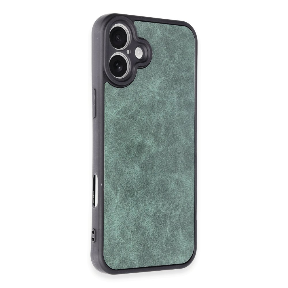 iPhone 16 Plus Kılıf Aras Deri Kapak - Koyu Yeşil  iPhone 16 Plus Kılıf Aras Deri Kapak - Koyu Yeşil