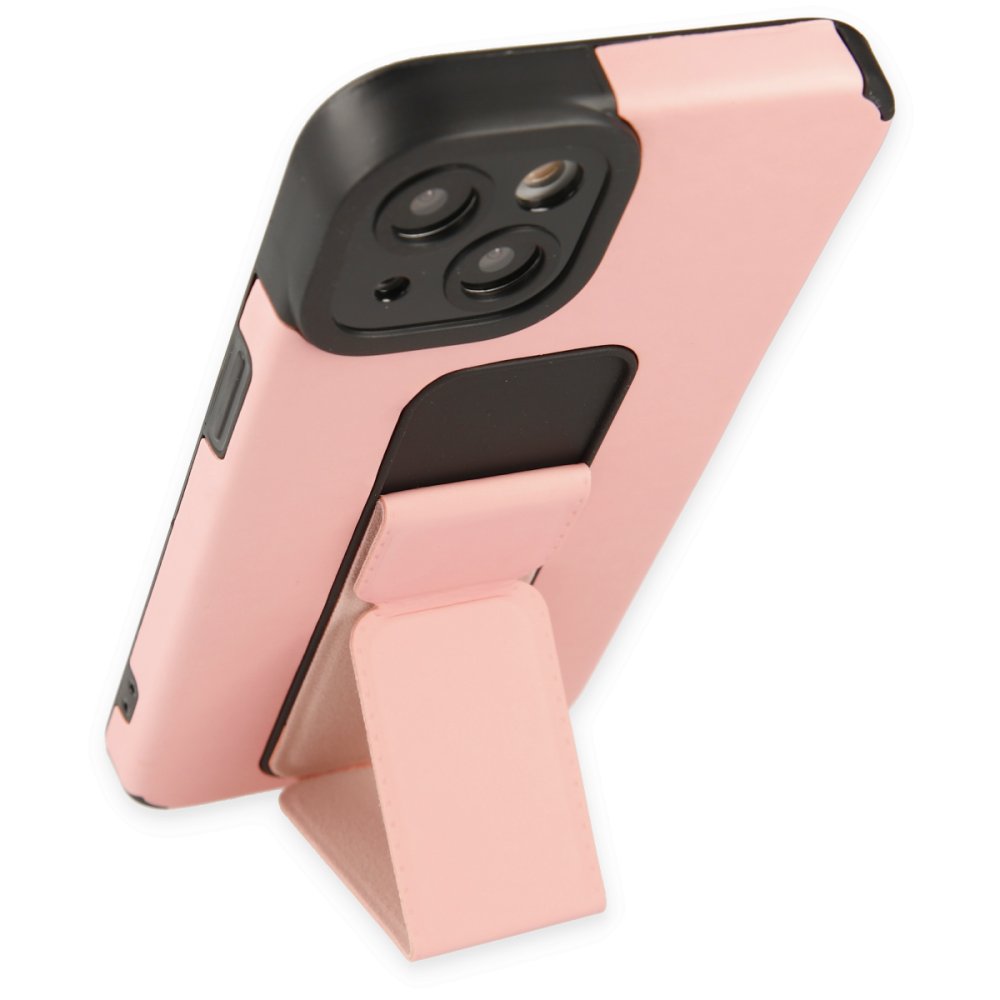 iPhone 14 Plus Kılıf Mega Standlı Silikon - Pudra  iPhone 14 Plus Kılıf Mega Standlı Silikon - Pudra