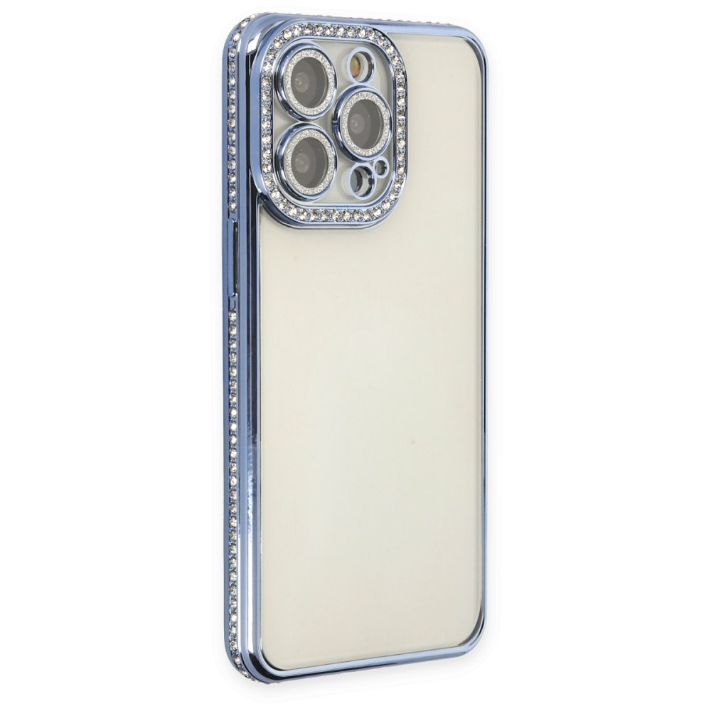 iPhone 14 Pro Kılıf Joke Taşlı Silikon - Mavi  iPhone 14 Pro Kılıf Joke Taşlı Silikon - Mavi