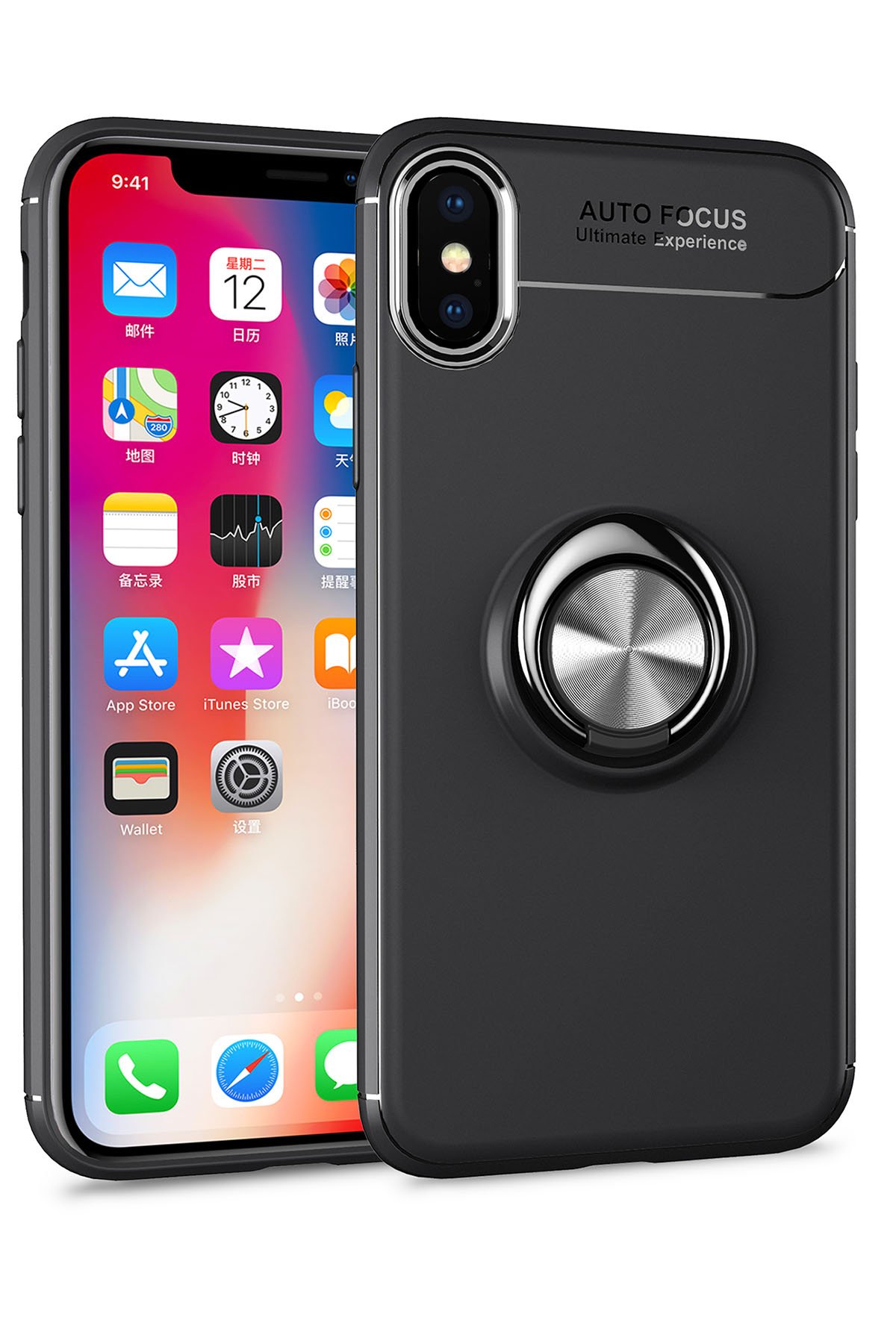  iPhone X Kılıf Range Yüzüklü Silikon - Siyah