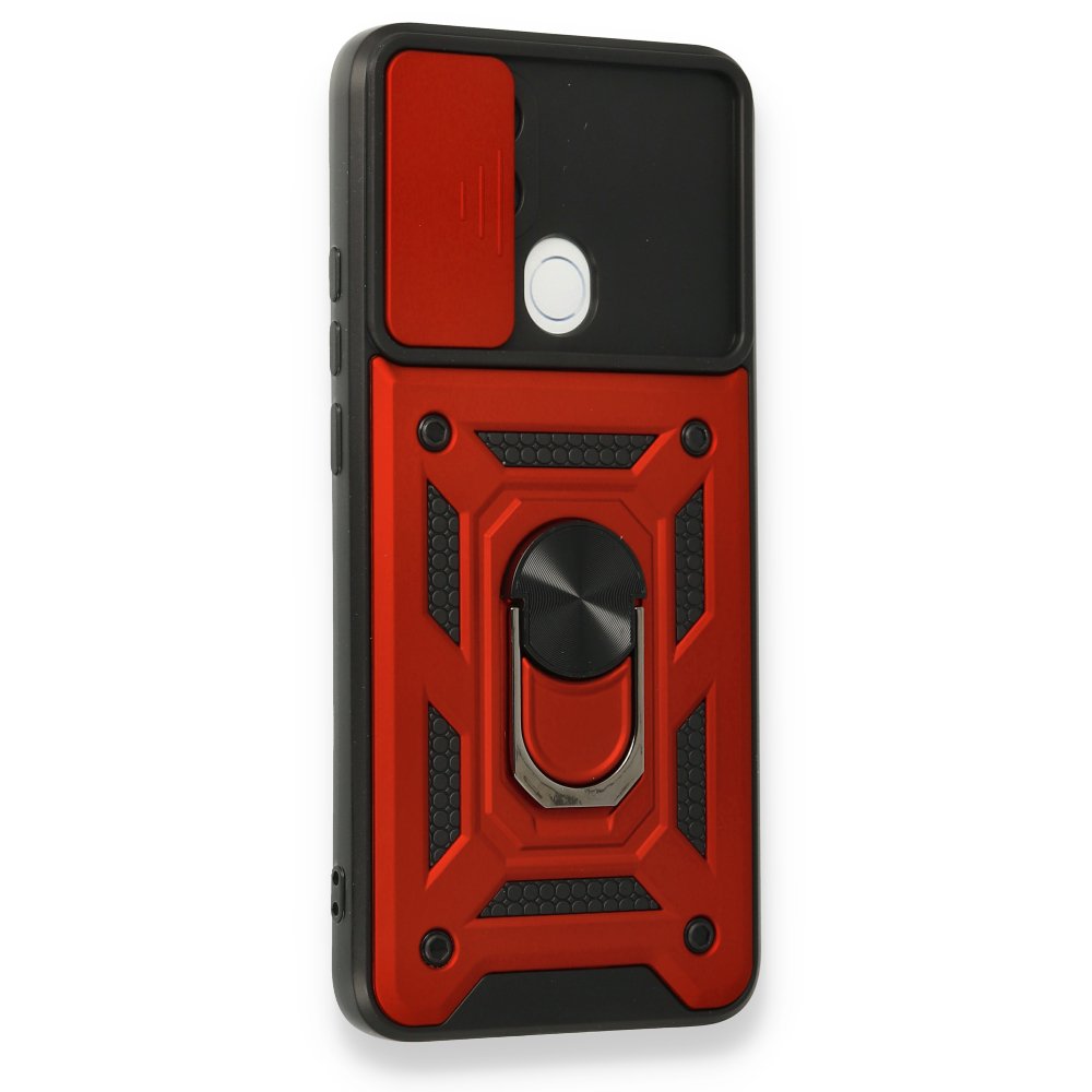  Oppo A15S Kılıf Pars Lens Yüzüklü Silikon - Kırmızı