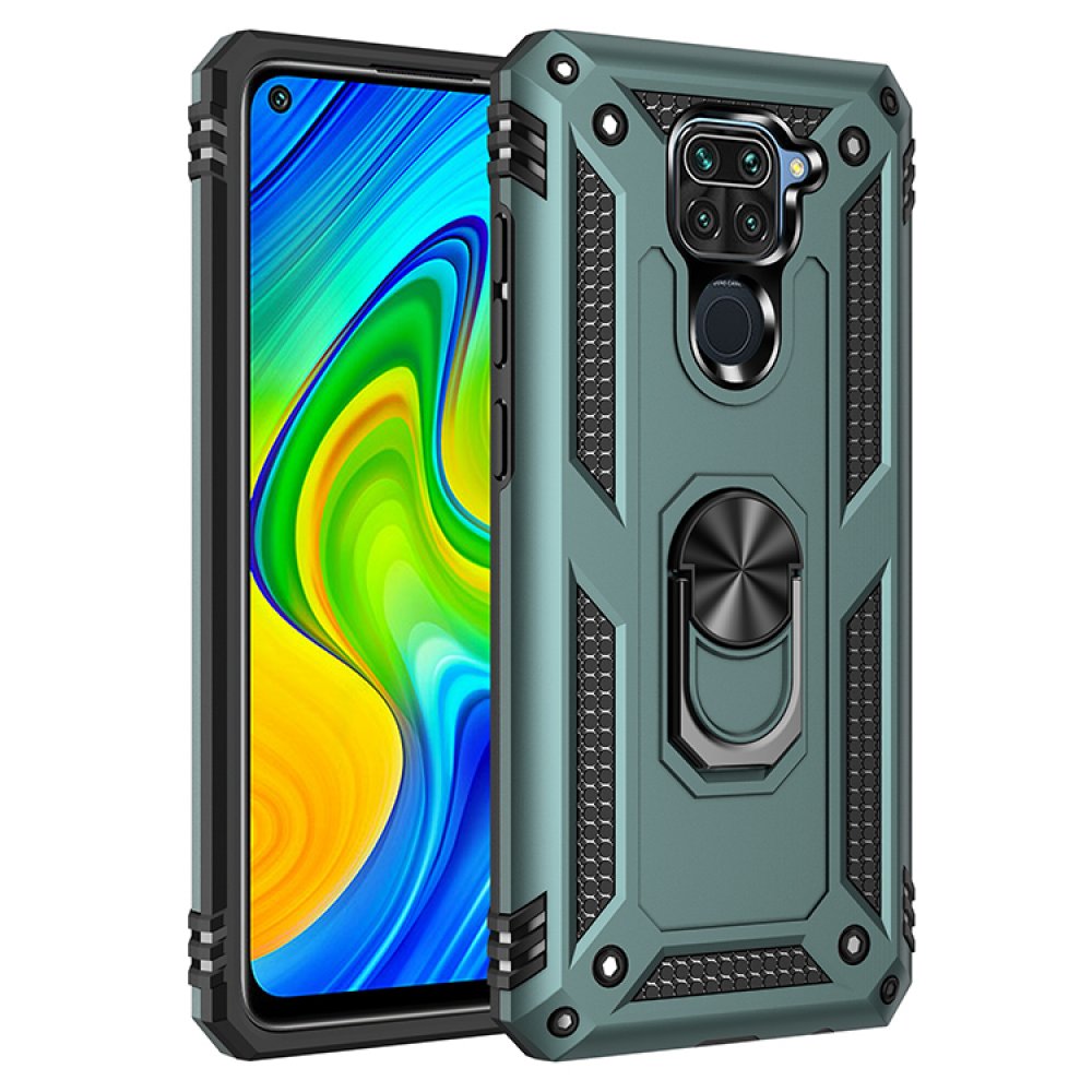 Redmi Note 9 Kılıf Sofya Yüzüklü Silikon Kapak - Yeşil