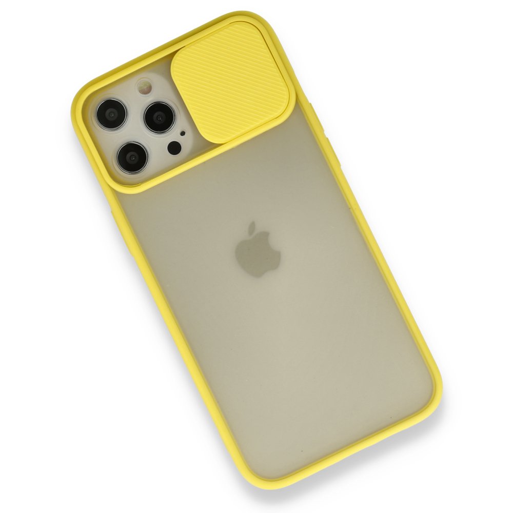  iPhone 12 Pro Max Kılıf Palm Buzlu Kamera Sürgülü Silikon - Sarı