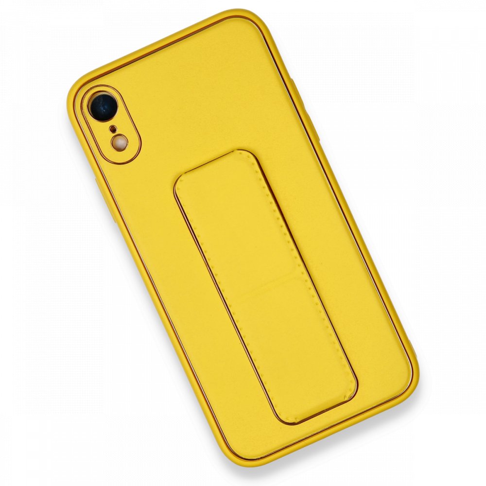  iPhone XR Kılıf Coco Deri Standlı Kapak - Sarı