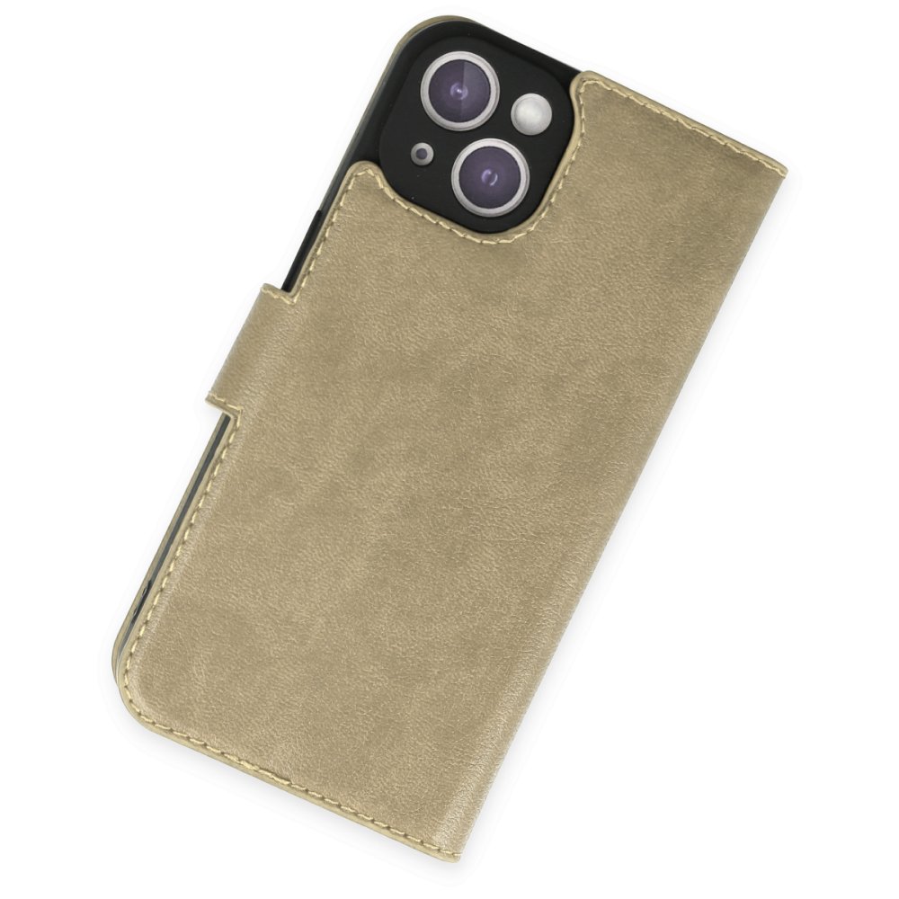 iPhone 14 Kılıf Trend S Plus Kapaklı Kılıf - Gold iPhone 14 Kılıf Trend S Plus Kapaklı Kılıf - Gold