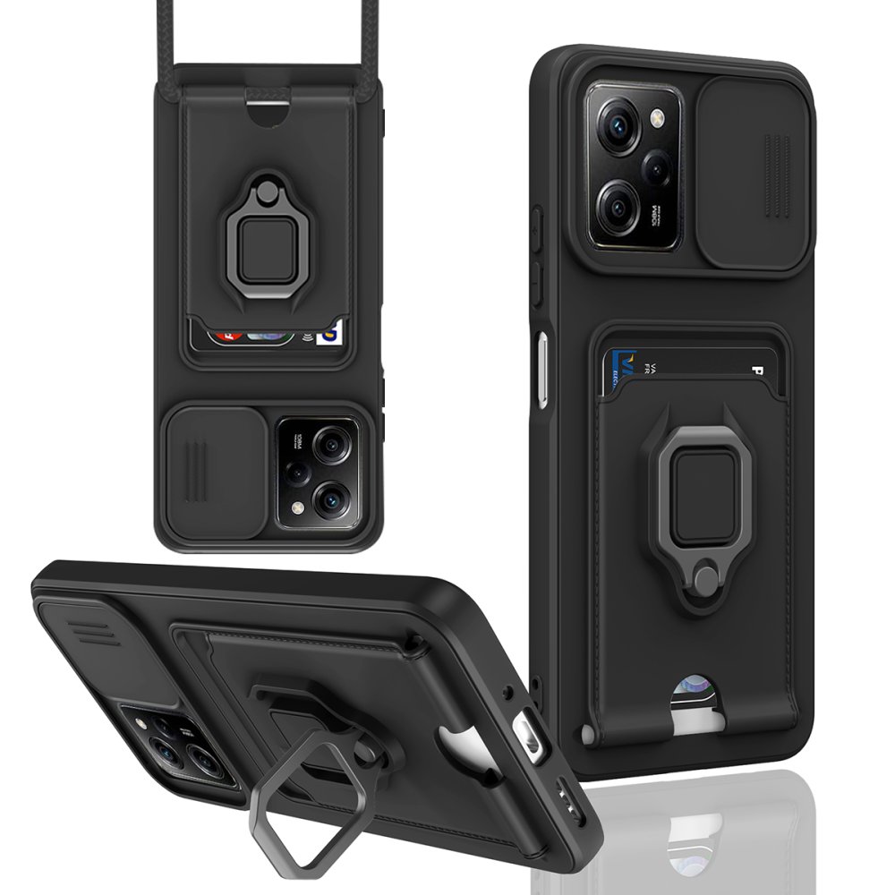  Xiaomi Poco X5 Pro 5G Kılıf Zuma Kartvizitli Yüzüklü Silikon - Siyah